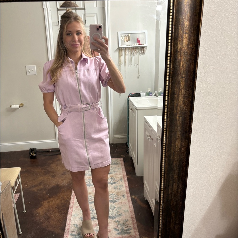 Skies are blue lavender denim dress size S